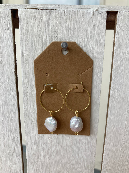 Pearl Coin Hoops